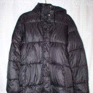 H&M Womens Long Hooded Puffer Coat - Size Medium Black Jacket Very Warm